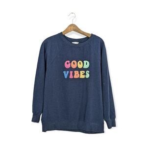 Wildfox Blue Good Vibes Cozy Statement Sweatshirt Size S
